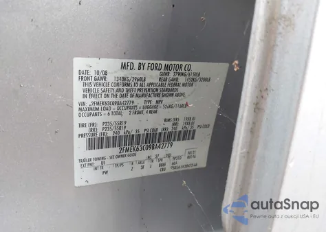 2009 Ford Flex Limited z USA, uszkodzony, nr VIN 2FMEK63C09BA42779